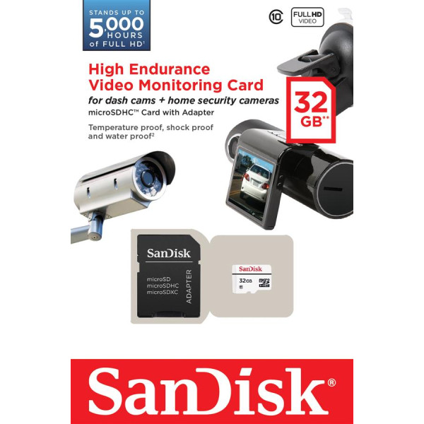 Карта пам'яті SanDisk 32 ГБ microSDXC C10 W20МБ/с високої витривалості для відеоспостереження